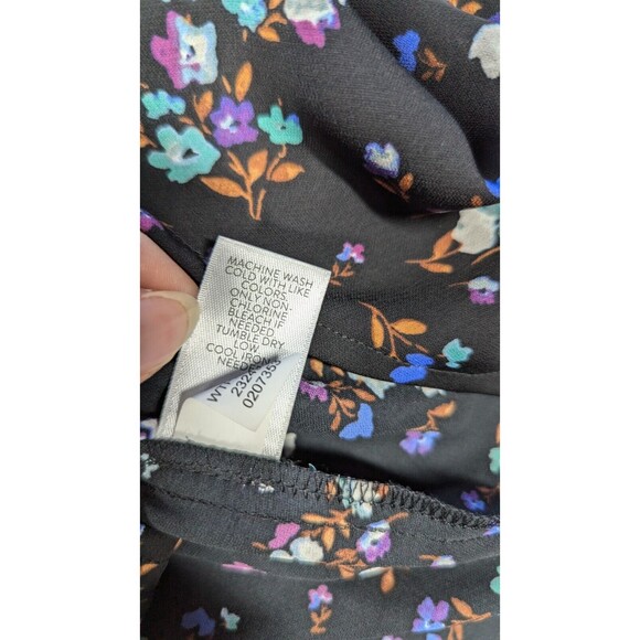 J.Jill Wearable Women Top XS Floral Tunic Chiffon Black Pleated Ribbed Flowy - Picture 7 of 10